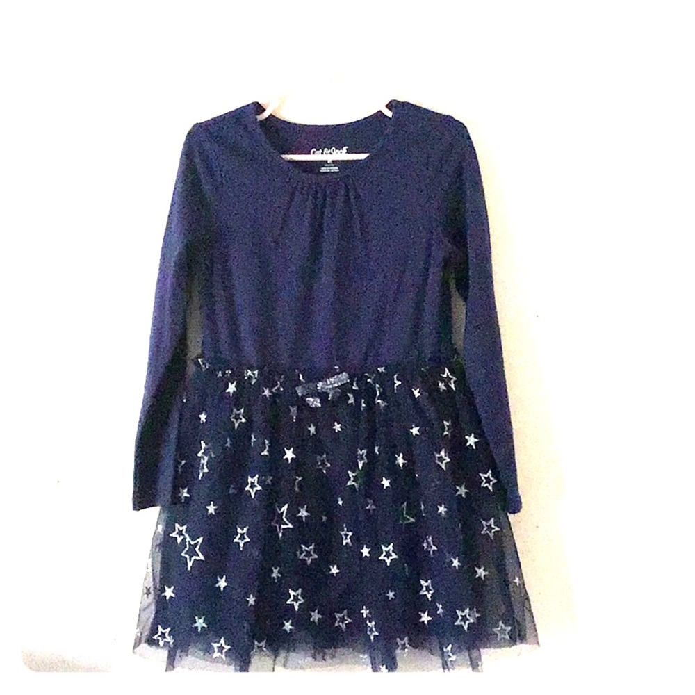 Girls Sliver Star Navy Blue Holiday Dress